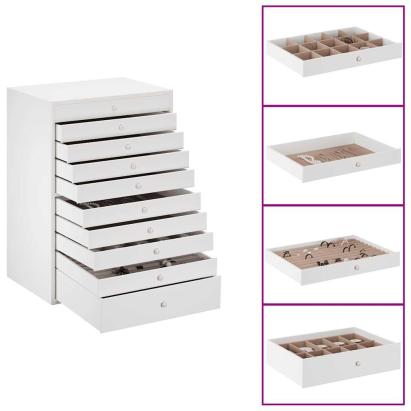 Cutie de bijuterii 10 straturi cu suport pentru ceasuri alb GartenMobel Dekor