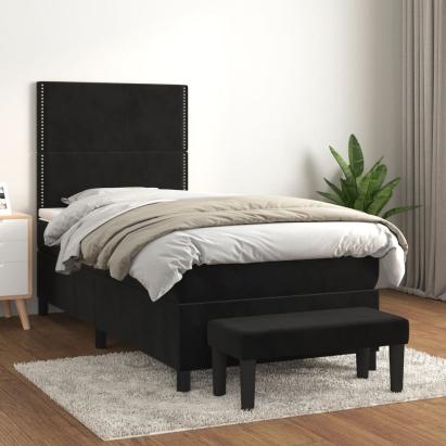 Pat box spring cu saltea, negru, 90x190 cm, catifea GartenMobel Dekor