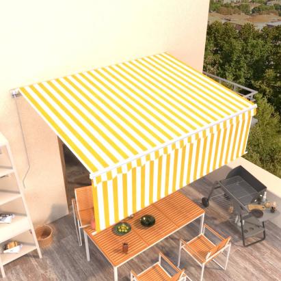 Copertină retractabilă manual cu stor, galben&alb, 4x3 m GartenMobel Dekor