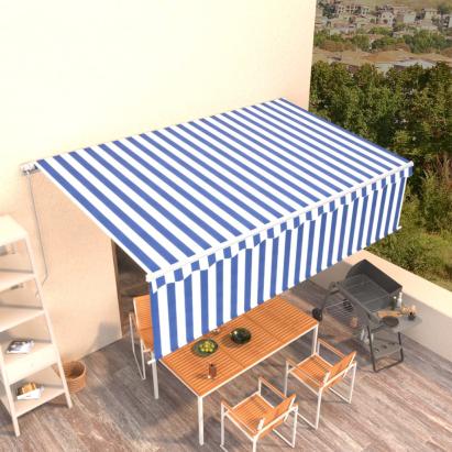Copertină retractabilă manual cu stor, albastru&alb, 5x3 m GartenMobel Dekor