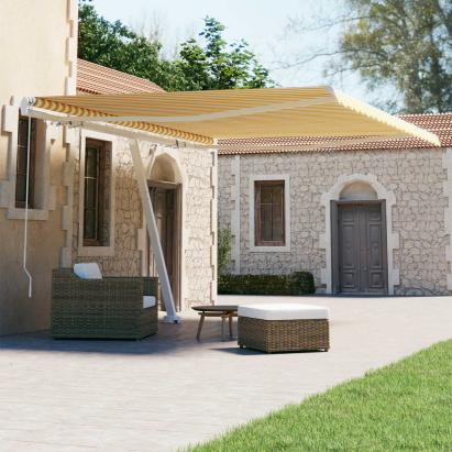 Copertină autonomă retractabilă manual, galben/alb, 450x300 cm GartenMobel Dekor