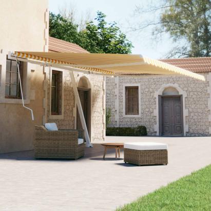 Copertină autonomă retractabilă manual, galben/alb, 500x300 cm GartenMobel Dekor