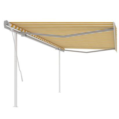 Copertină retractabilă manual, cu stâlpi, galben și alb, 5x3 m GartenMobel Dekor