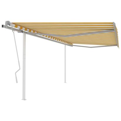 Copertină retractabilă manual cu stâlpi, galben și alb, 4x3,5 m GartenMobel Dekor