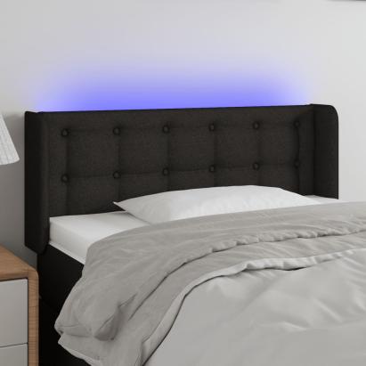 Tăblie de pat cu LED, negru, 93x16x78/88 cm, textil GartenMobel Dekor