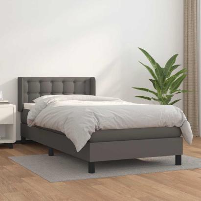 Pat box spring cu saltea, gri, 80x200 cm, piele ecologică GartenMobel Dekor