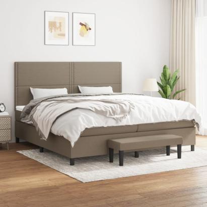 Pat box spring cu saltea, gri taupe, 200x200 cm, textil GartenMobel Dekor