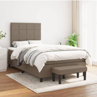 Pat box spring cu saltea, gri taupe, 120x200 cm, textil GartenMobel Dekor