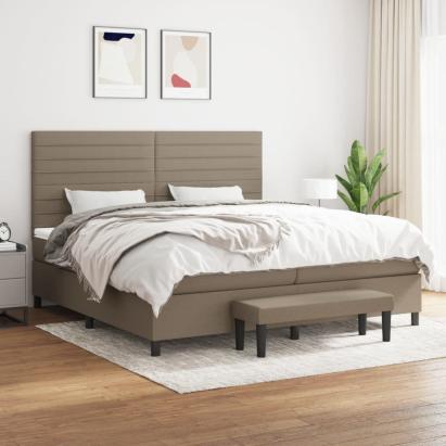 Pat box spring cu saltea, gri taupe, 200x200 cm, textil GartenMobel Dekor