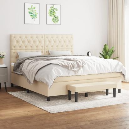 Pat box spring cu saltea, crem, 160x200 cm, material textil GartenMobel Dekor