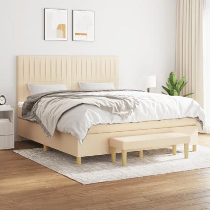 Pat box spring cu saltea, crem, 160x200 cm, material textil GartenMobel Dekor