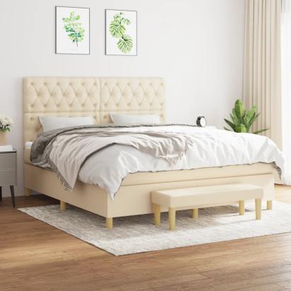 Pat box spring cu saltea, crem, 160x200 cm, material textil GartenMobel Dekor