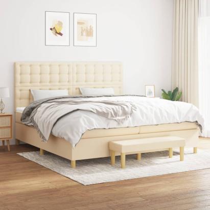 Pat box spring cu saltea, crem, 200x200 cm, textil GartenMobel Dekor