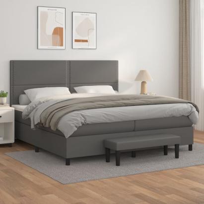 Pat box spring cu saltea, gri, 200x200 cm, piele ecologică GartenMobel Dekor