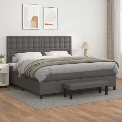 Pat box spring cu saltea, gri, 200x200 cm, piele ecologică GartenMobel Dekor