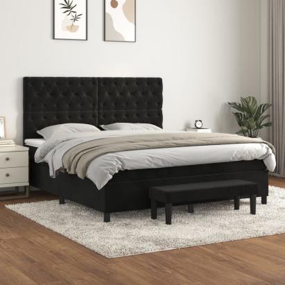 Pat box spring cu saltea, negru, 160x200 cm, catifea GartenMobel Dekor