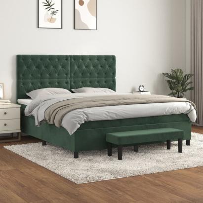 Pat box spring cu saltea, verde închis, 160x200 cm, catifea GartenMobel Dekor