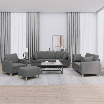 Set de canapele cu perne, 4 piese, gri închis, material textil GartenMobel Dekor