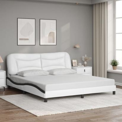 Cadru de pat cu tăblie alb și negru 180x200cm piele artificială GartenMobel Dekor