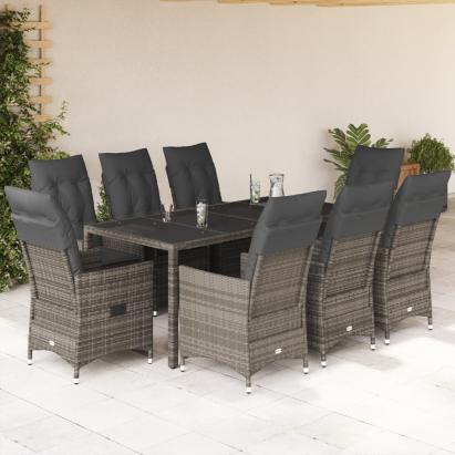 Set mobilier grădină cu perne, 9 piese, gri, poliratan GartenMobel Dekor