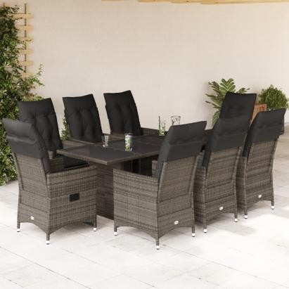 Set mobilier grădină cu perne, 9 piese, gri, poliratan GartenMobel Dekor