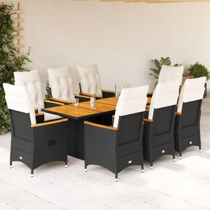 Set mobilier de grădină cu perne, 9 piese, negru, poliratan GartenMobel Dekor