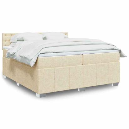 Pat box spring cu saltea, crem, 200x200 cm, textil GartenMobel Dekor