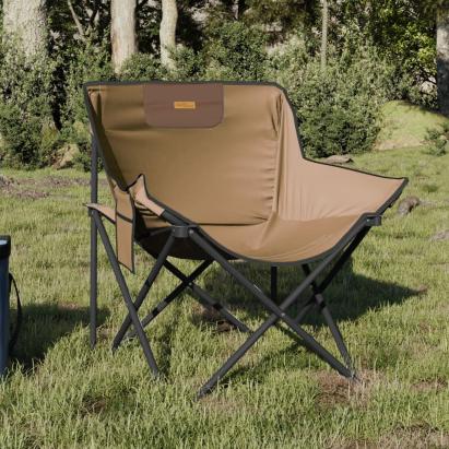 Scaune de camping cu buzunar, pliabile, 2 buc., maro GartenMobel Dekor