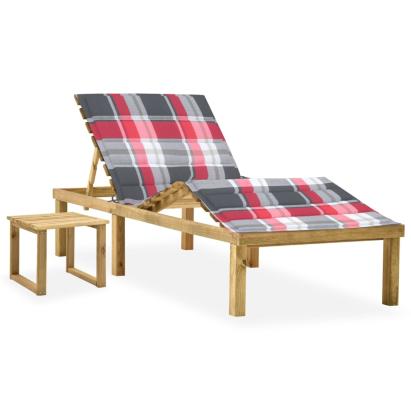 Șezlong de grădină cu masă și pernă, lemn de pin tratat GartenMobel Dekor