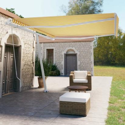 Copertină autonomă retractabilă manual, galben/alb, 450x350 cm GartenMobel Dekor