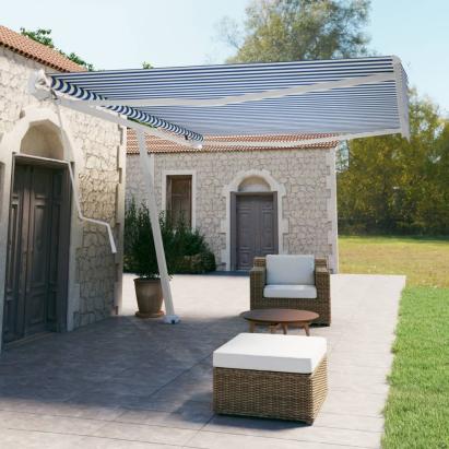 Copertină autonomă retractabilă automat albastru&alb 500x350 cm GartenMobel Dekor