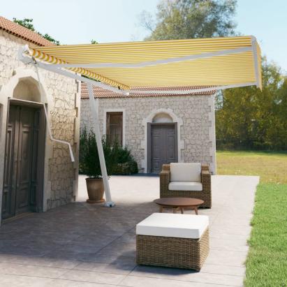 Copertină autonomă retractabilă automat galben&alb 500x350 cm GartenMobel Dekor
