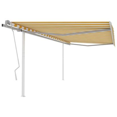 Copertină retractabilă manual, cu stâlpi galben/alb, 4x3,5 m GartenMobel Dekor