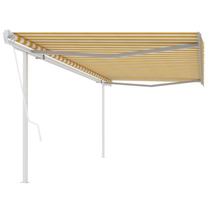 Copertină retractabilă automat, cu stâlpi, galben&alb 5x3,5 m GartenMobel Dekor