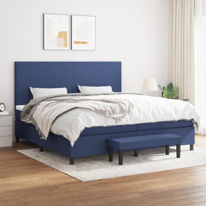 Pat box spring cu saltea, albastru, 200x200 cm, textil GartenMobel Dekor