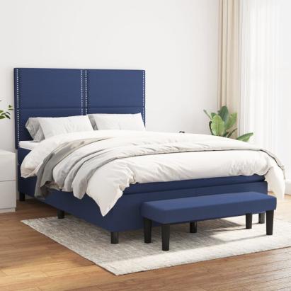 Pat box spring cu saltea, albastru, 140x200 cm, textil GartenMobel Dekor