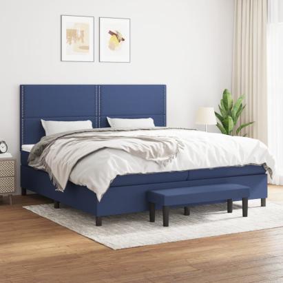 Pat box spring cu saltea, albastru, 200x200 cm, textil GartenMobel Dekor