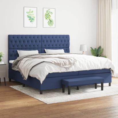 Pat box spring cu saltea, albastru, 200x200 cm, textil GartenMobel Dekor