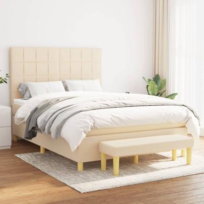 Pat box spring cu saltea, crem, 140x200 cm, textil GartenMobel Dekor