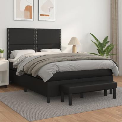 Pat box spring cu saltea, negru, 140x200 cm, piele ecologică GartenMobel Dekor