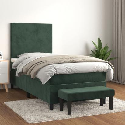 Pat box spring cu saltea, verde închis, 90x200 cm, catifea GartenMobel Dekor