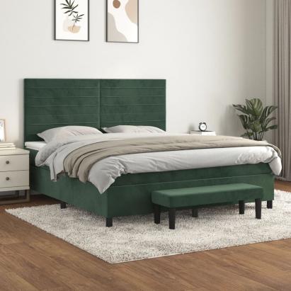Pat box spring cu saltea, verde închis, 160x200 cm, catifea GartenMobel Dekor