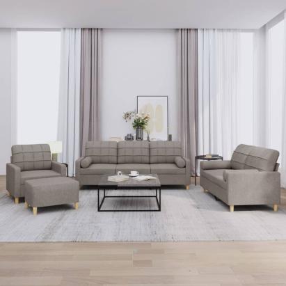 Set de canapele cu perne, 4 piese, gri taupe, textil GartenMobel Dekor