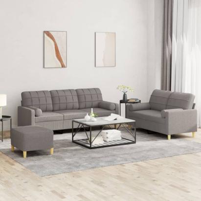 Set de canapele cu perne, 3 piese, gri taupe, textil GartenMobel Dekor