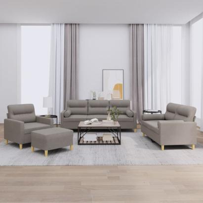 Set de canapele cu perne, 4 piese, gri taupe, textil GartenMobel Dekor