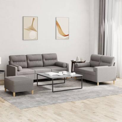 Set de canapele cu perne, 3 piese, gri taupe, textil GartenMobel Dekor