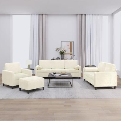 Set de canapele cu perne, 4 piese, crem, catifea GartenMobel Dekor