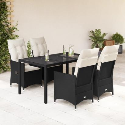 Set mobilier de grădină cu perne, 5 piese, negru, poliratan GartenMobel Dekor