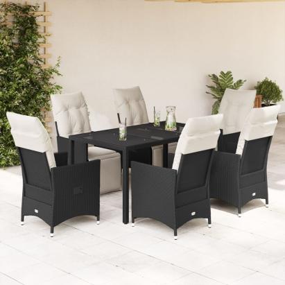Set mobilier de grădină cu perne, 7 piese, negru, poliratan GartenMobel Dekor