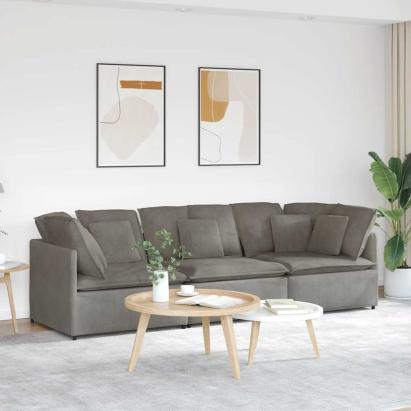 Canapea modulară cu perne, gri deschis, țesătură velur GartenMobel Dekor